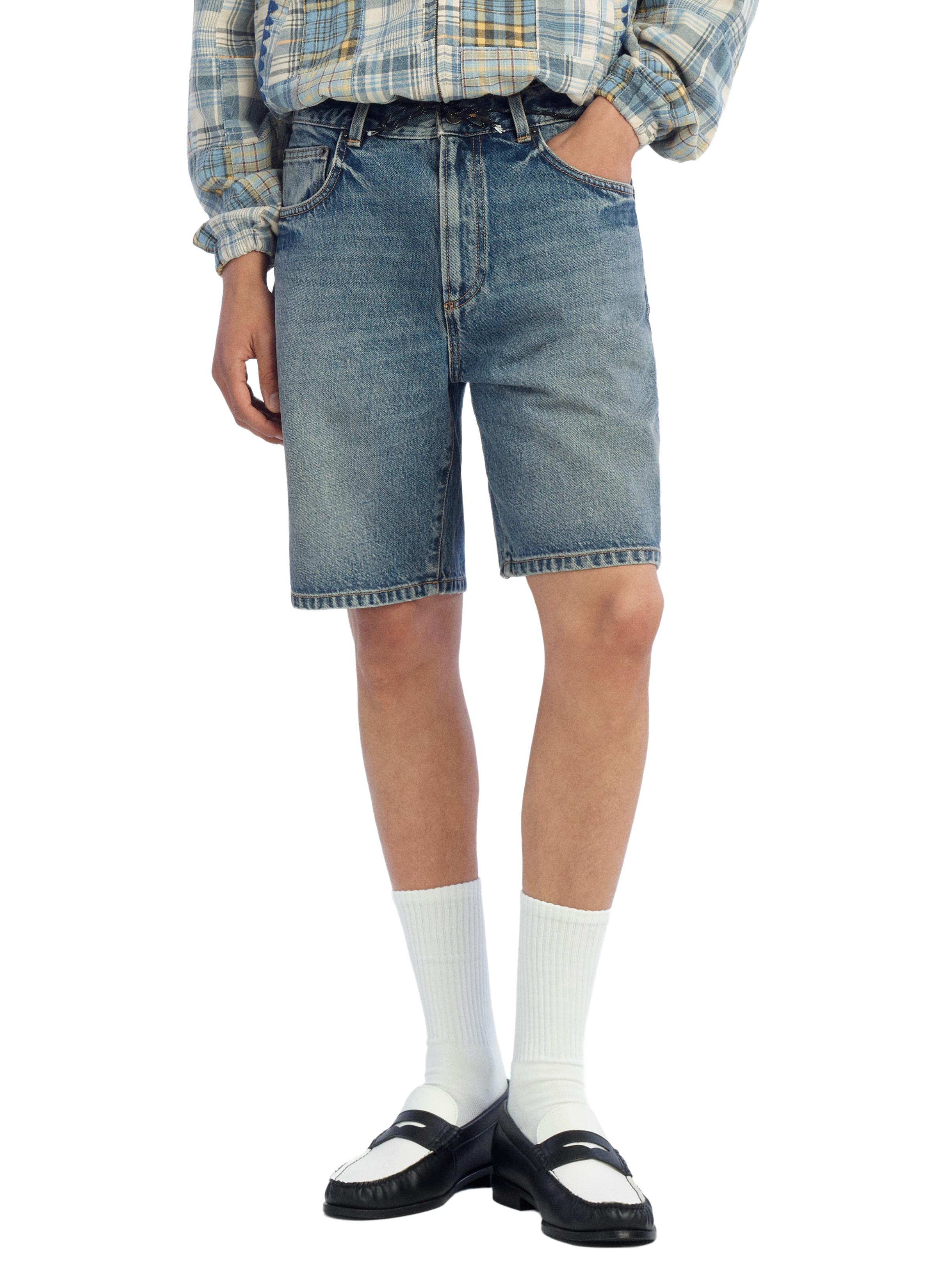 STRAIGHT FIT DENIM SHORTS — Mid-blue