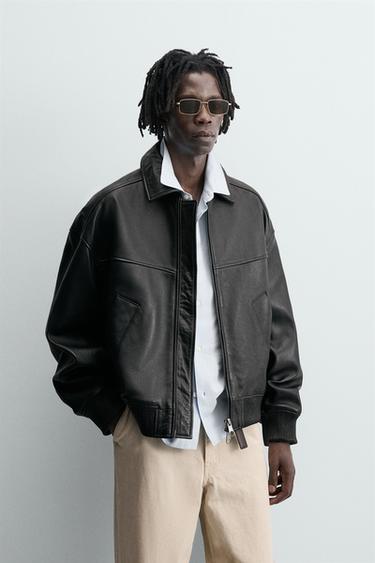 Zara LEATHER POCKET JACKET - Black