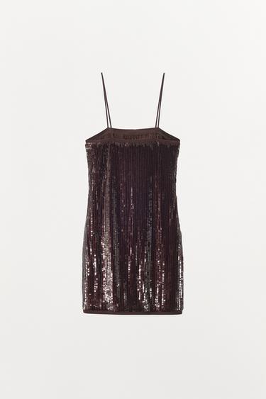 ROBE COURTE À PAILLETTES - Aubergine de Zara - Image 4