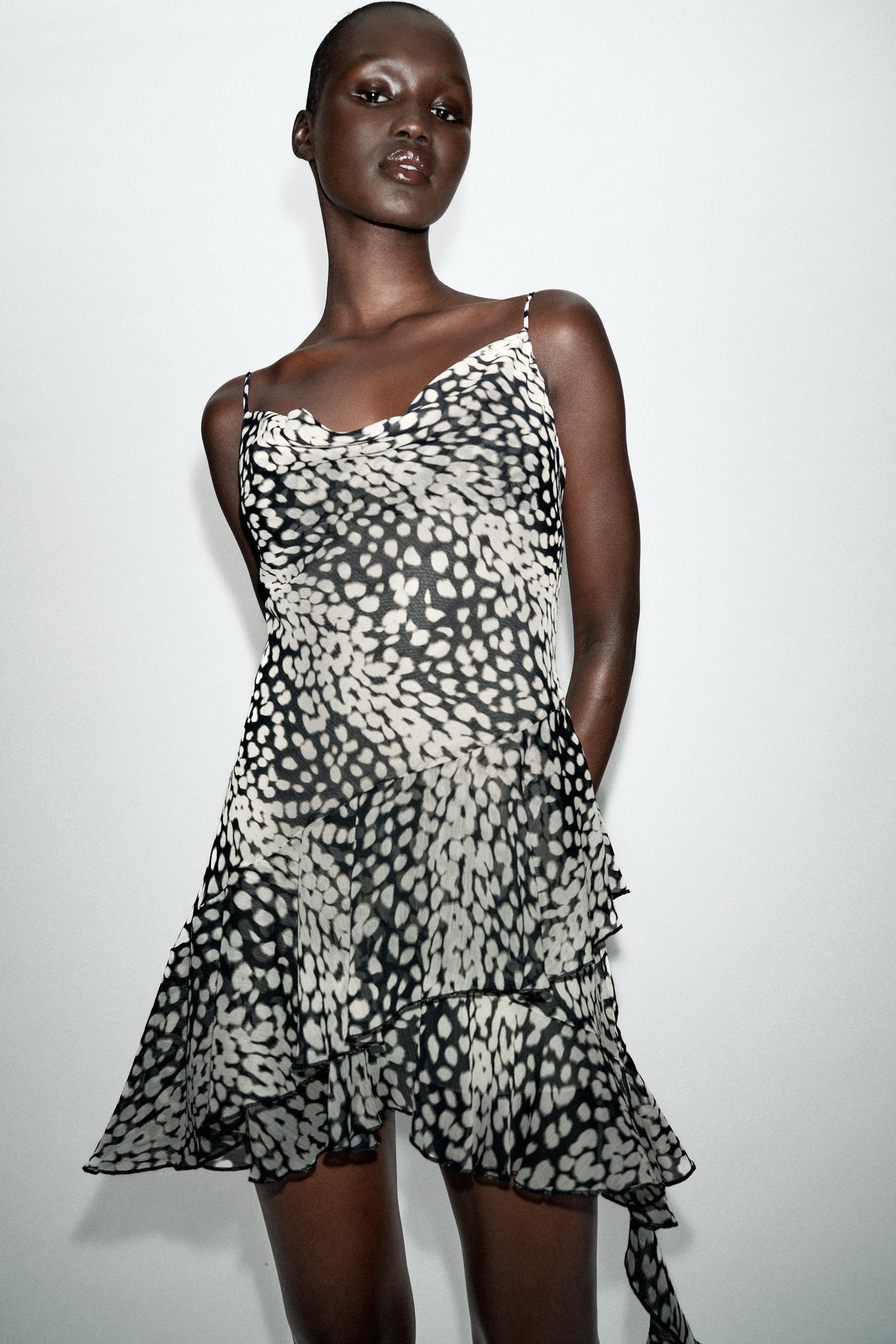 ASYMMETRIC PRINTED MINI DRESS - Black / White | ZARA United States