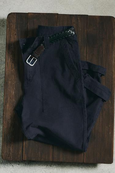 Zara WASHED STRAIGHT FIT PANTS - Navy blue