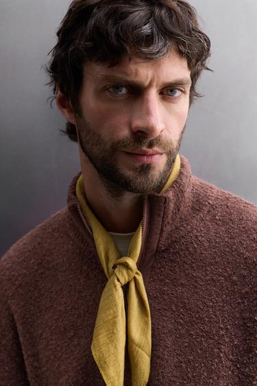 Zara COMBINED QUARTER-ZIP SWEATER - Brick
