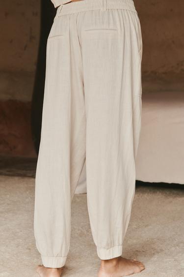 PANTALON DE JOGGING AVEC LIN - Sable de Zara - Image 3