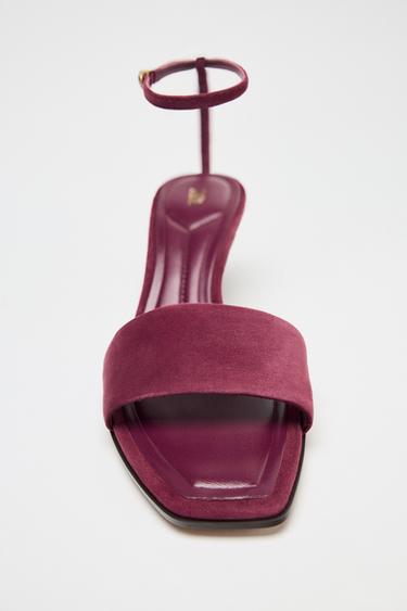 SUEDE MID-HEEL SANDALS - Burgundy Red by Zara - Image 4