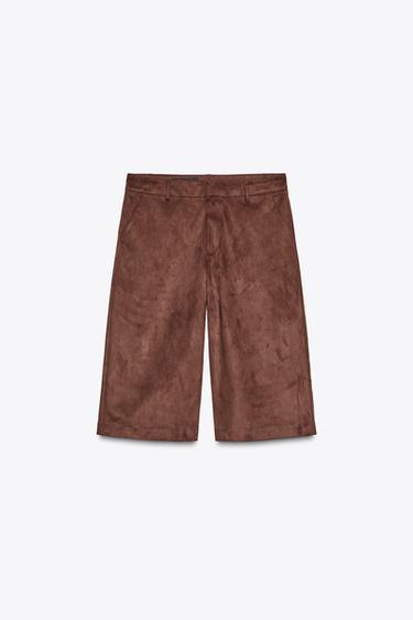 Zara FAUX SUEDE SHORTS - Brown