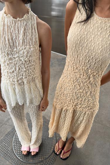 LACE GATHERED MIDI DRESS - Pastel yellow by Zara - Image 5