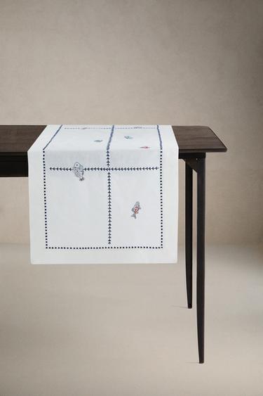 EMBROIDERED FISH TABLE RUNNER - Blue by Zara - Image 0
