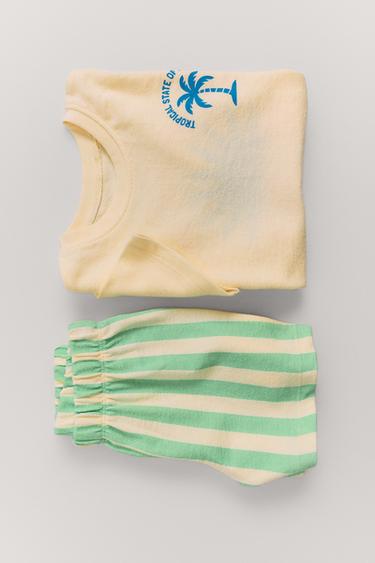 1 1/2-6 YEARS/ STRIPED PRINT PYJAMAS — Yellow 1