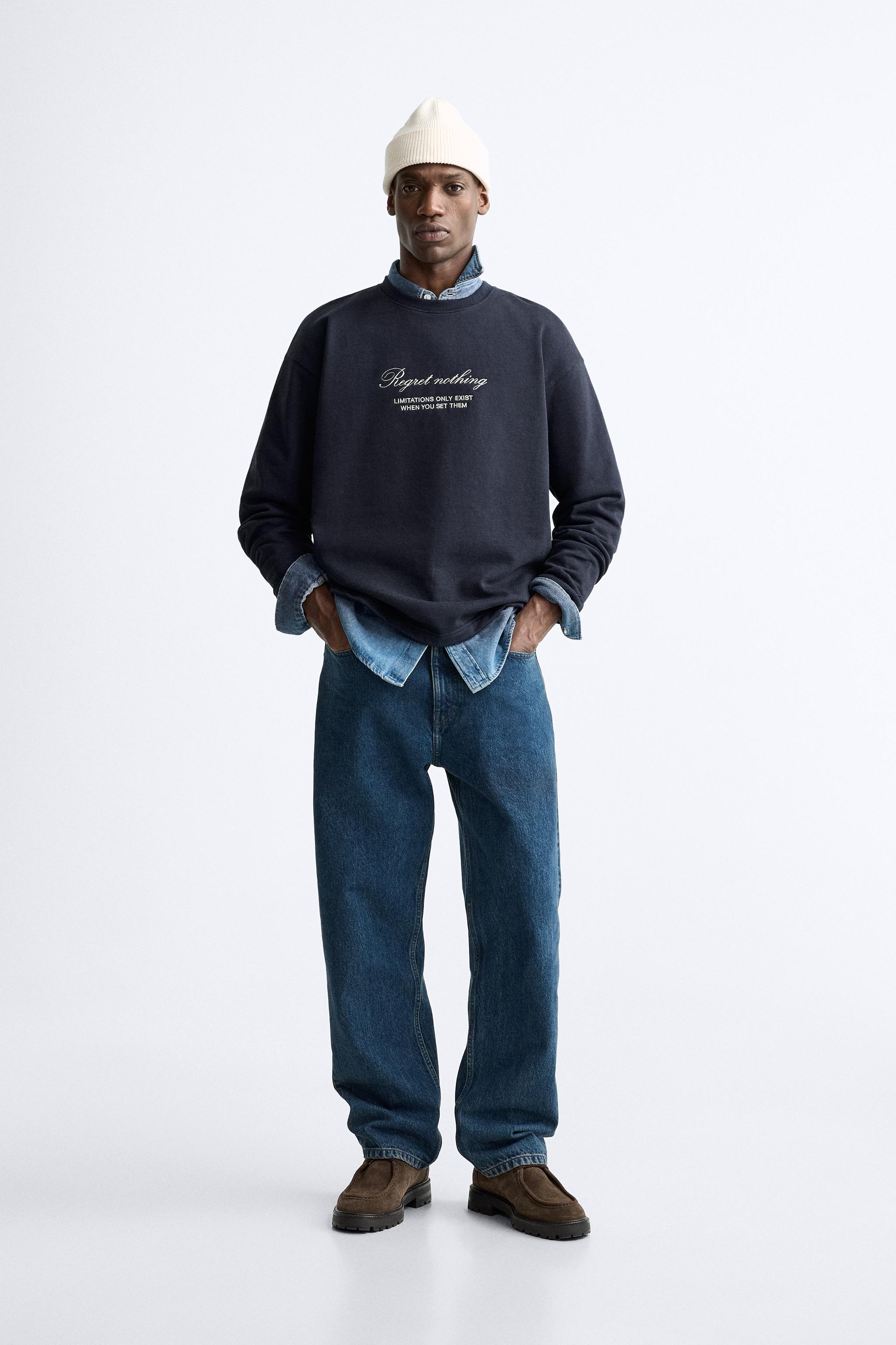 SWEATSHIRT WITH CONTRASTING EMBROIDERY Navy blue ZARA Canada