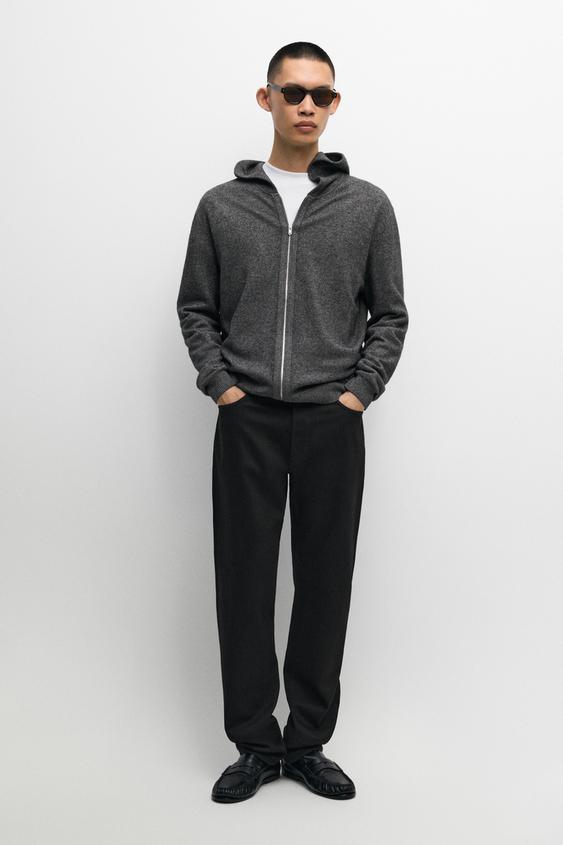 Zara Wool-blend knit hooded cardigan - Gray / Beige - Image 0