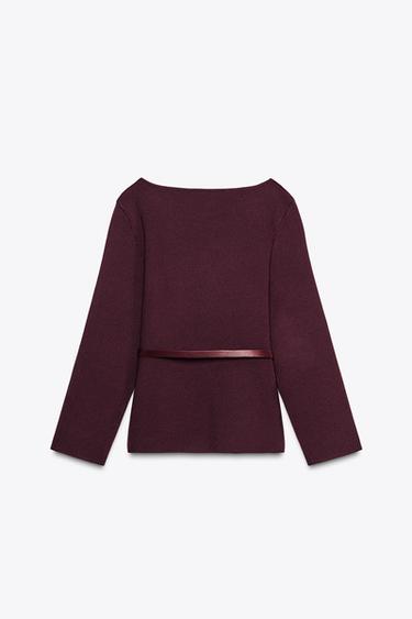KNIT TOP WITH BELT - Burgundy by Zara - Image 5