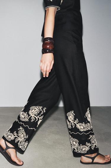 ZW COLLECTION EMBROIDERED CULOTTES - Black by Zara