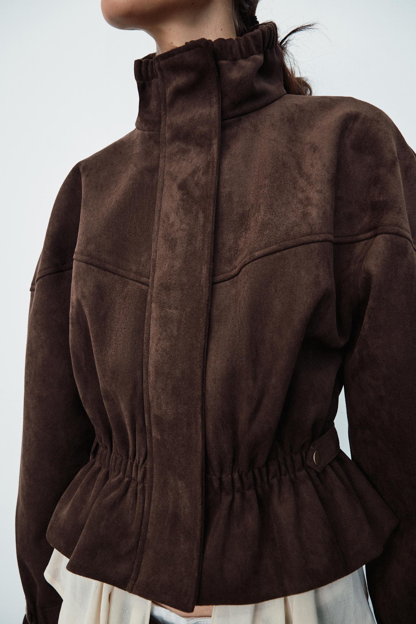 Женская куртка Zara Suede-Effect, цвет: Коричневый — фото 4