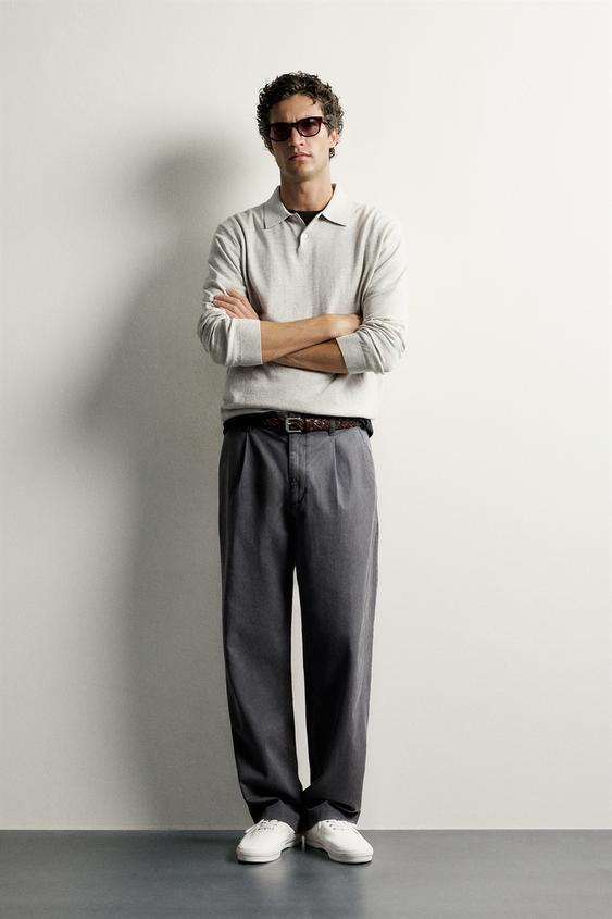 COTTON/CASHMERE KNIT POLO SHIRT - Grey marl by Zara - Image 0