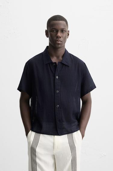 CHEMISE JACQUARD À CARREAUX - Bleu de Zara