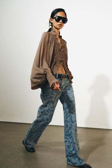 Zara ZW COLLECTION RUCHED BLOUSE - Brown - Image 0
