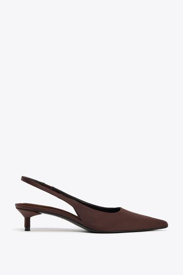 KITTEN HEEL SLINGBACK SHOES - Brown by Zara