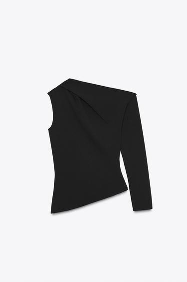 ASYMMETRIC CREPE TOP - Black by Zara