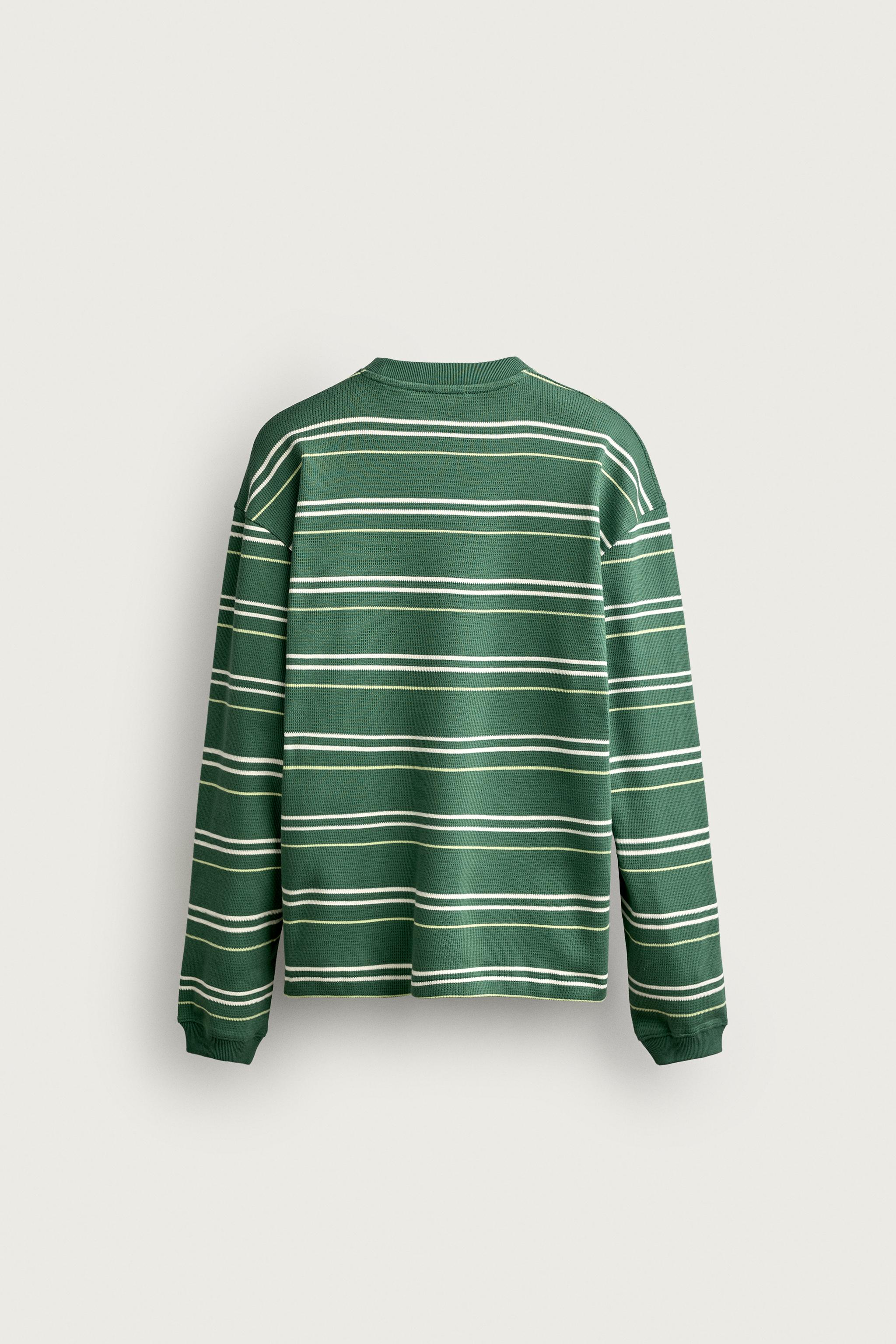 STRIPED WAFFLE KNIT SWEATSHIRT