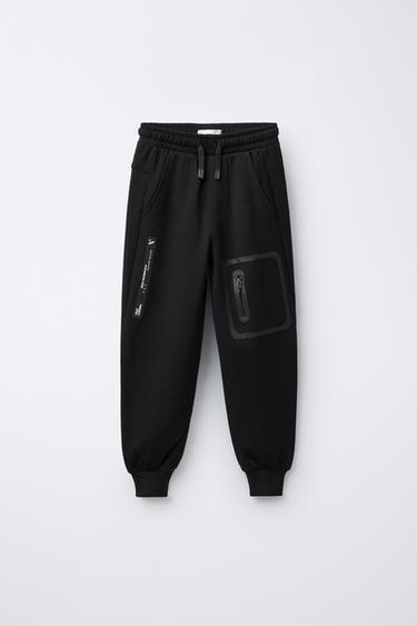 Zara SPORTSKE INTERLOCK PANTALONE – Crna – Slika 0