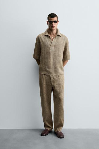 CAMISA POLO 100% LINHO - Bege-claro da Zara - Imagem 0