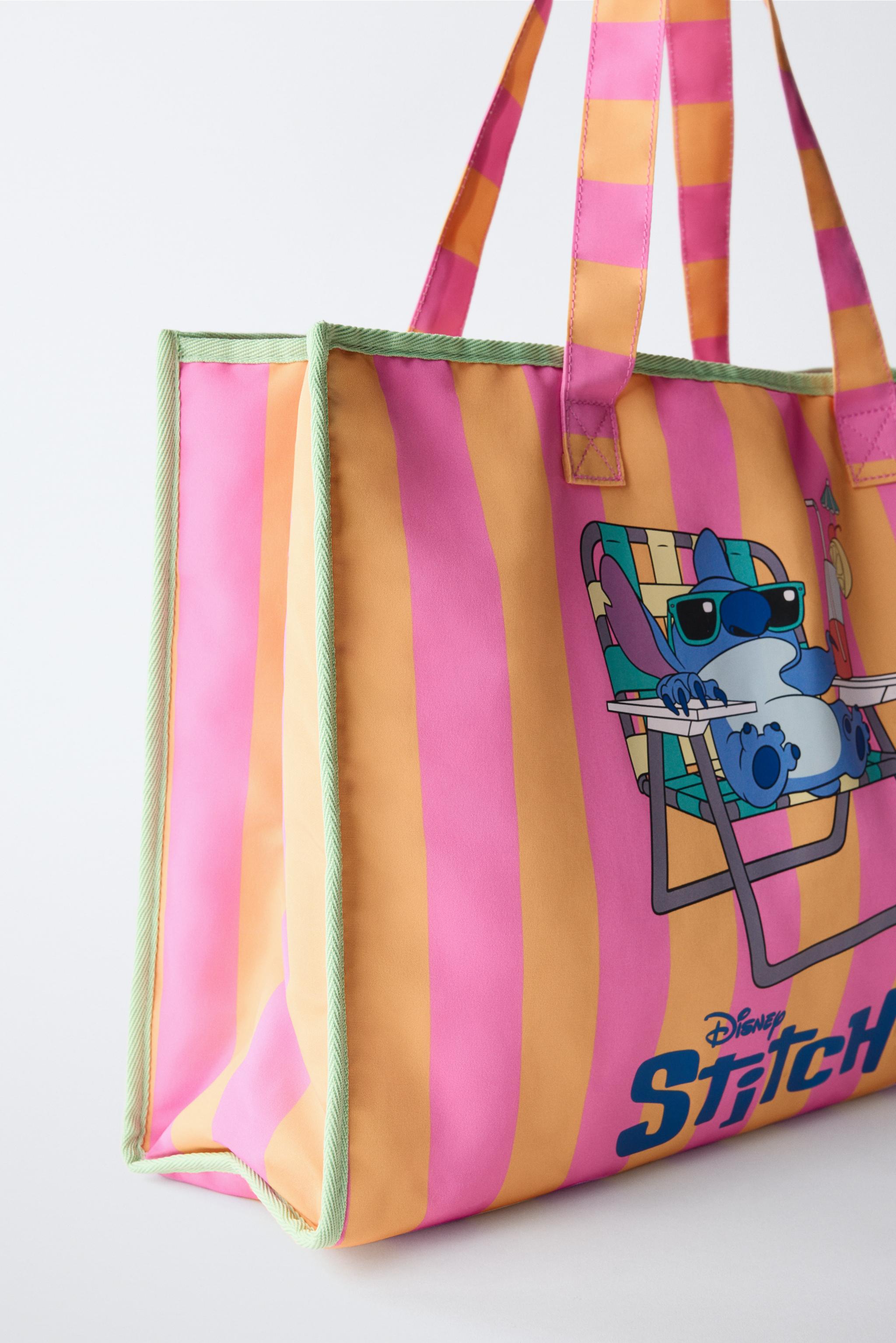 ストライプ柄ショッパー リロ＆スティッチ©DISNEY - ピンク
