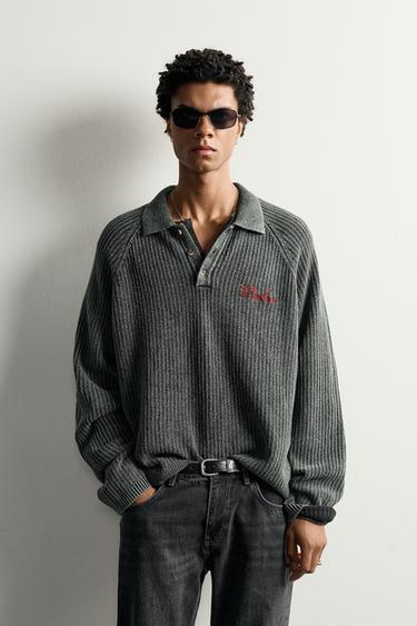 EMBROIDERED ZIP-UP KNIT POLO — Green 2
