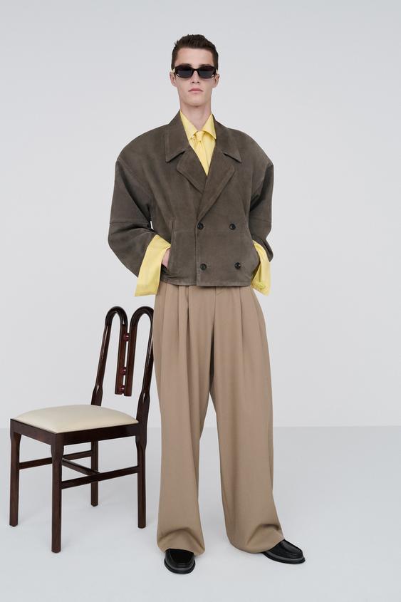 Zara CROPPED SUEDE JACKET - Gray - Image 0