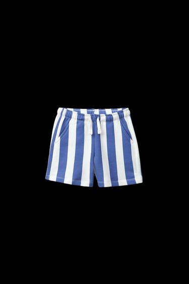 Zara STRIPED PLUSH SHORTS - Bluish - Image 0