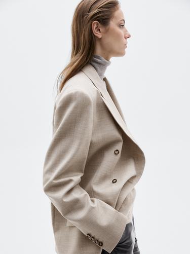 Zara Long 100% wool double-breasted blazer - LIMITED - Gray marl