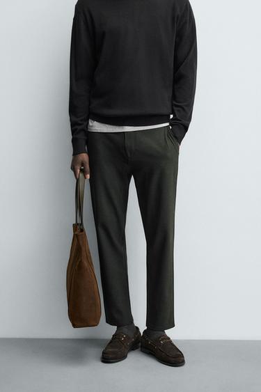 COMFORT TEXTURED CHINO TROUSERS - Dark green by Zara