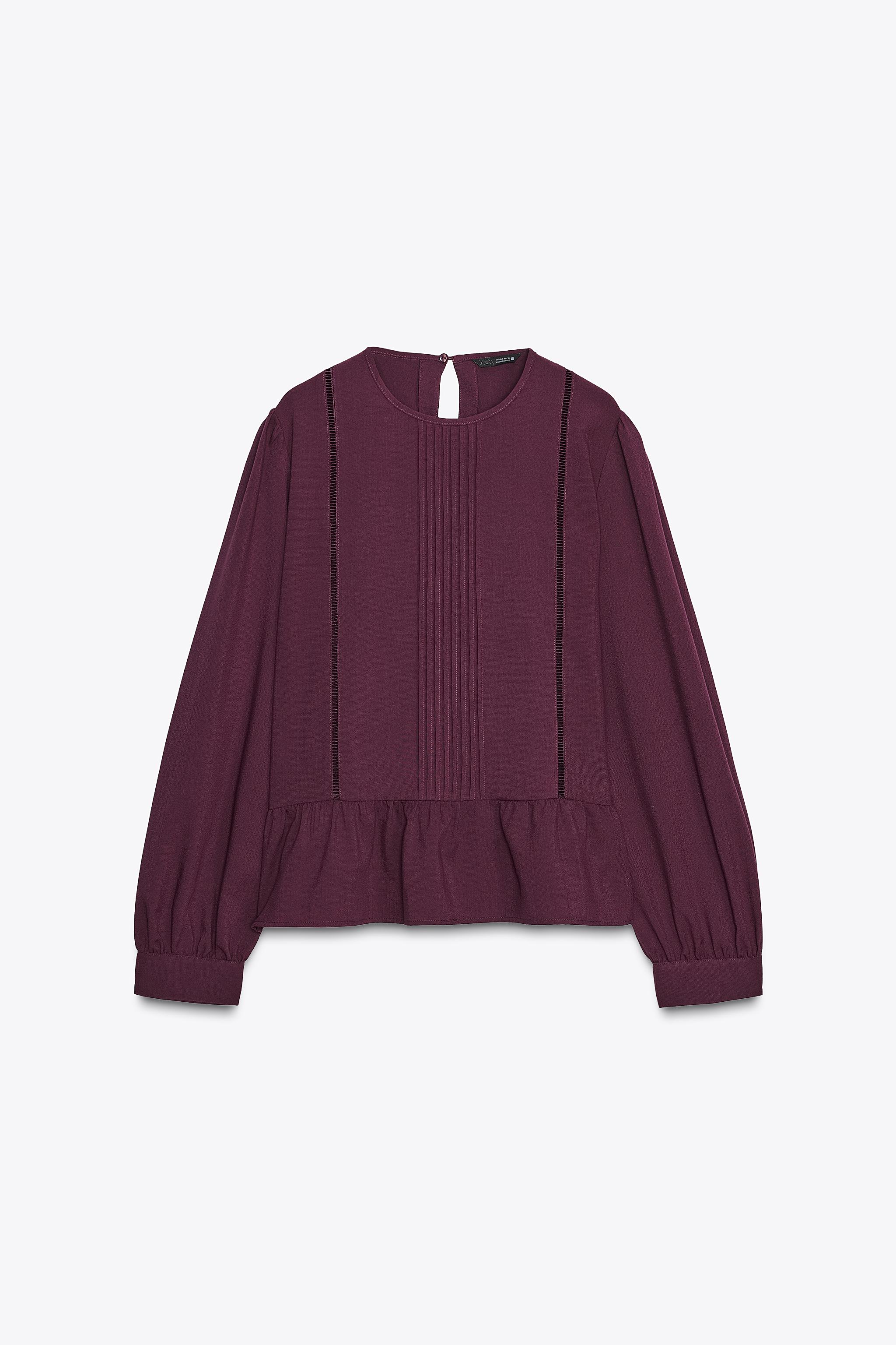 LACE TRIM PEPLUM BLOUSE