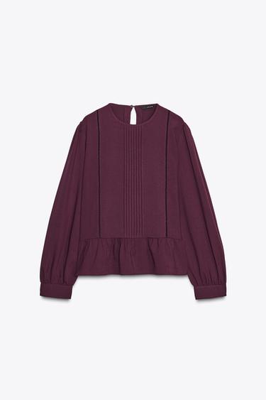 Zara 飾邊傘狀罩衫 - 勃艮第酒紅色
