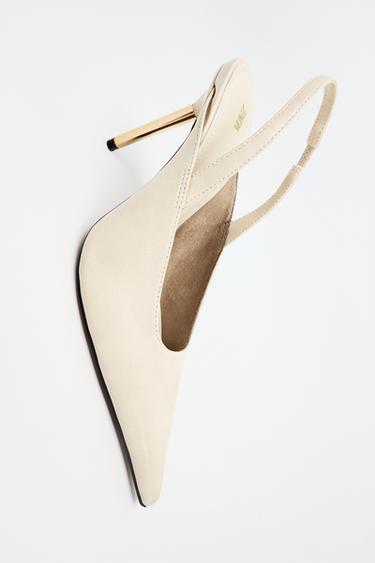 METALLIC HEEL SLINGBACK SHOES - White by Zara