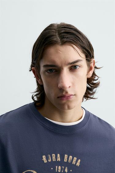 T-SHIRT À GRAPHIQUE POLYNÉSIEN - Bleu de Zara - Image 4