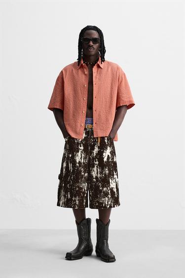 TEXTURED PRINT DENIM BERMUDA SHORTS - Brown by Zara - Image 0