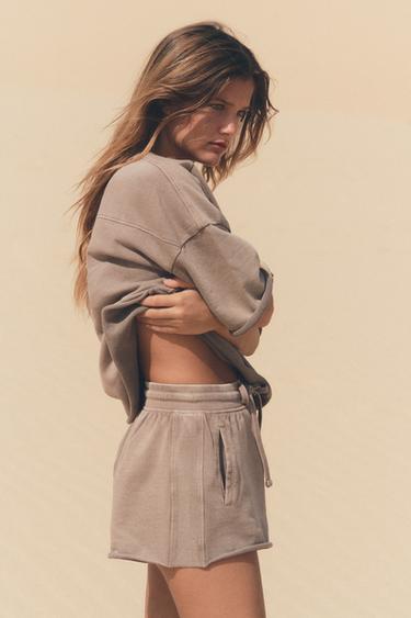 SWEAT EN MOLLETON EFFET DÉLAVÉ - Marron / Taupe de Zara - Image 4