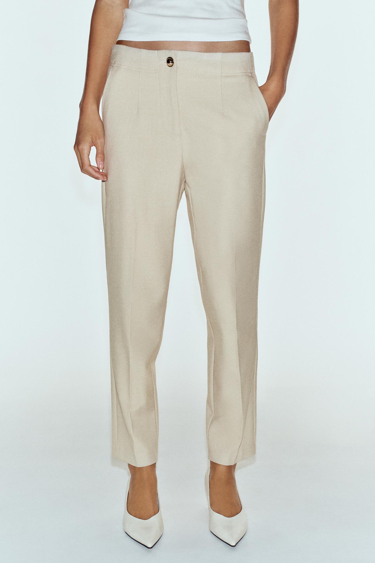 HIGH-WAISTED ANKLE-LENGTH PANTS — Beige