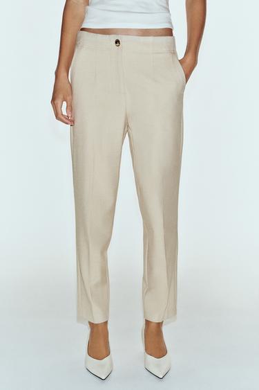 HIGH-WAISTED ANKLE-LENGTH PANTS — Beige 2