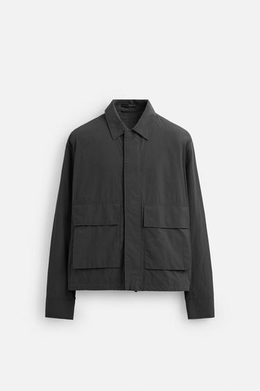 Zara 口袋設計科技布料外套 - 綠色