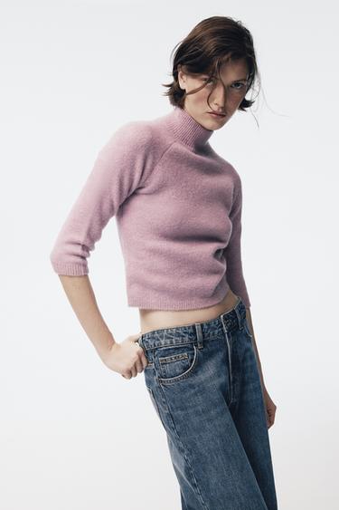 Zara SOFT KNIT FRENCH SLEEVE JUMPER - Lilac