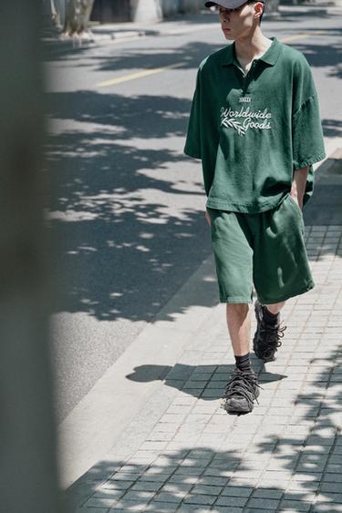 TEXTURED CARPENTER POCKET BERMUDA SHORTS - Green by Zara