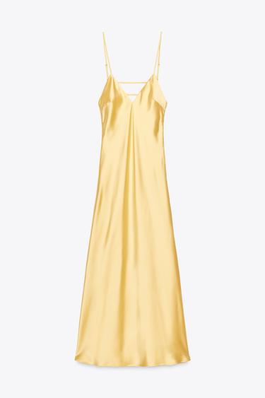 VESTIDO MIDI SATINADO TIRAS - Amarillo de Zara