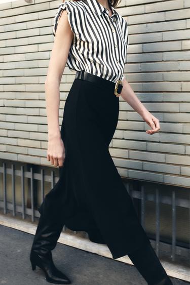 VESTIDO MIDI COMBINADO RAYAS CINTURÓN - Crudo / Negro de Zara