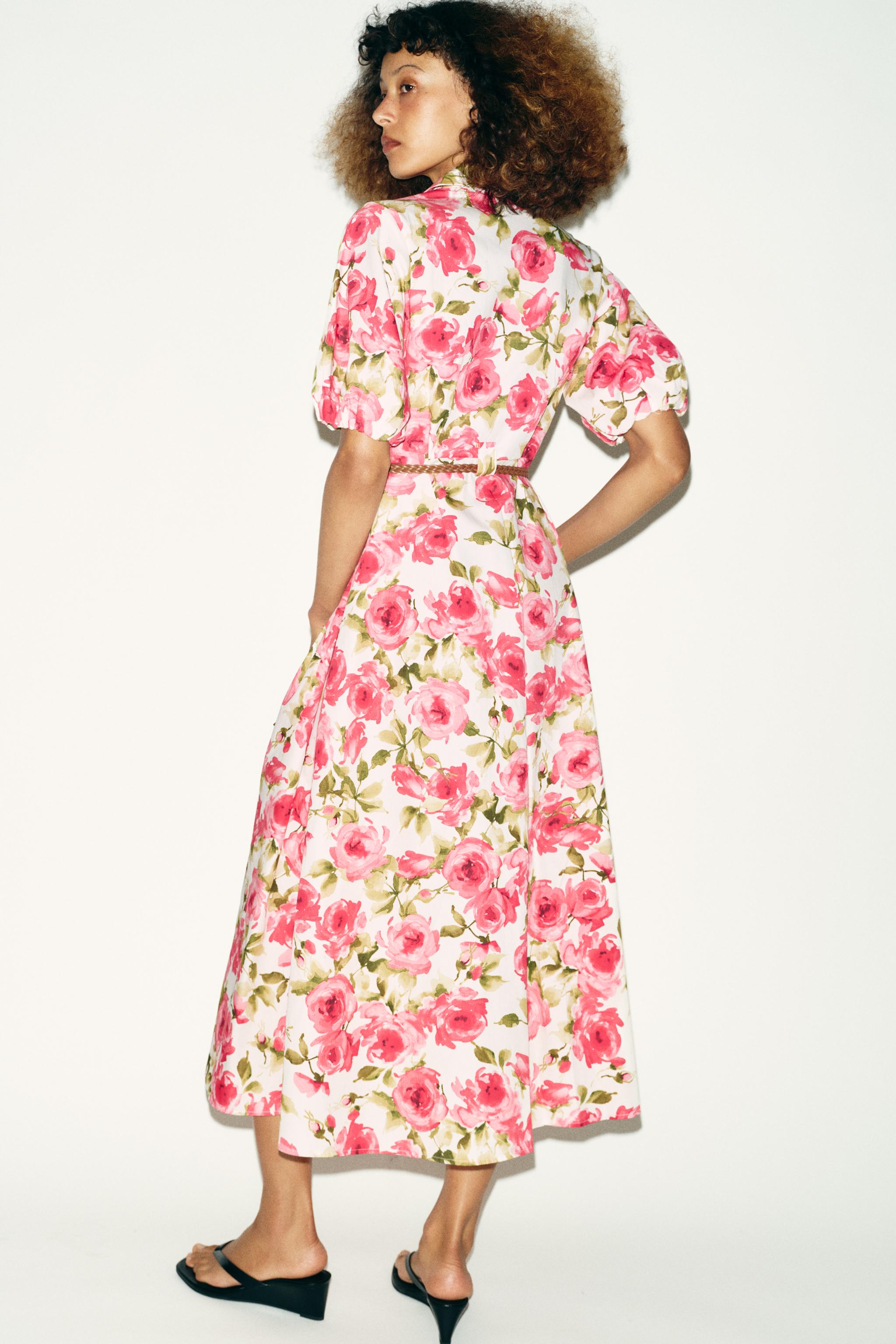 ROBE MI-LONGUE CHEMISE IMPRIMÉ FLEURI AVEC CEINTURE