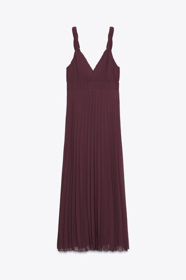 Zara PLEATED MIDI DRESS - Burgundy
