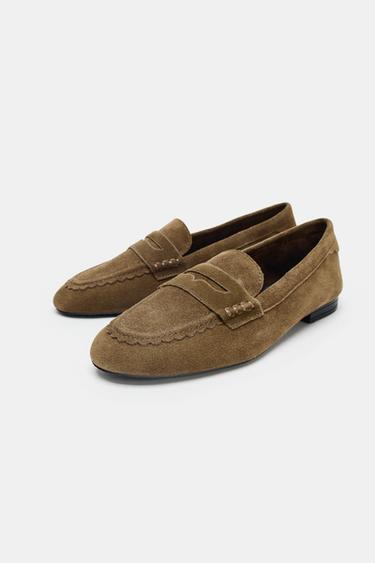 STITCHED SPLIT SUEDE LOAFERS - Dark tan by Zara - Image 4