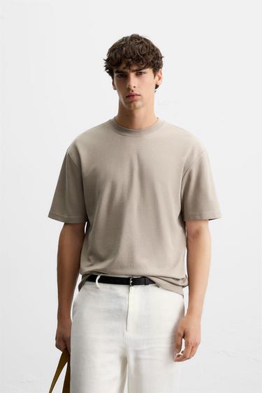 RELAXED FIT INTERLOCK T-SHIRT - Brown / Taupe by Zara