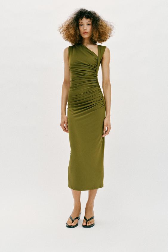 VESTIDO MIDI DRAPEADO - Oliva de Zara - Imagen 0