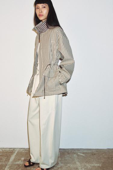 Zara PLAID HIGH-NECK JACKET - Oyster-white
